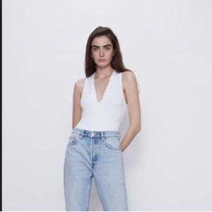 Zara white plunge v bodysuit!